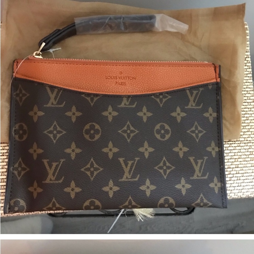 💖Sold💖Brown  and Orange Monogram Wristlet 🌺